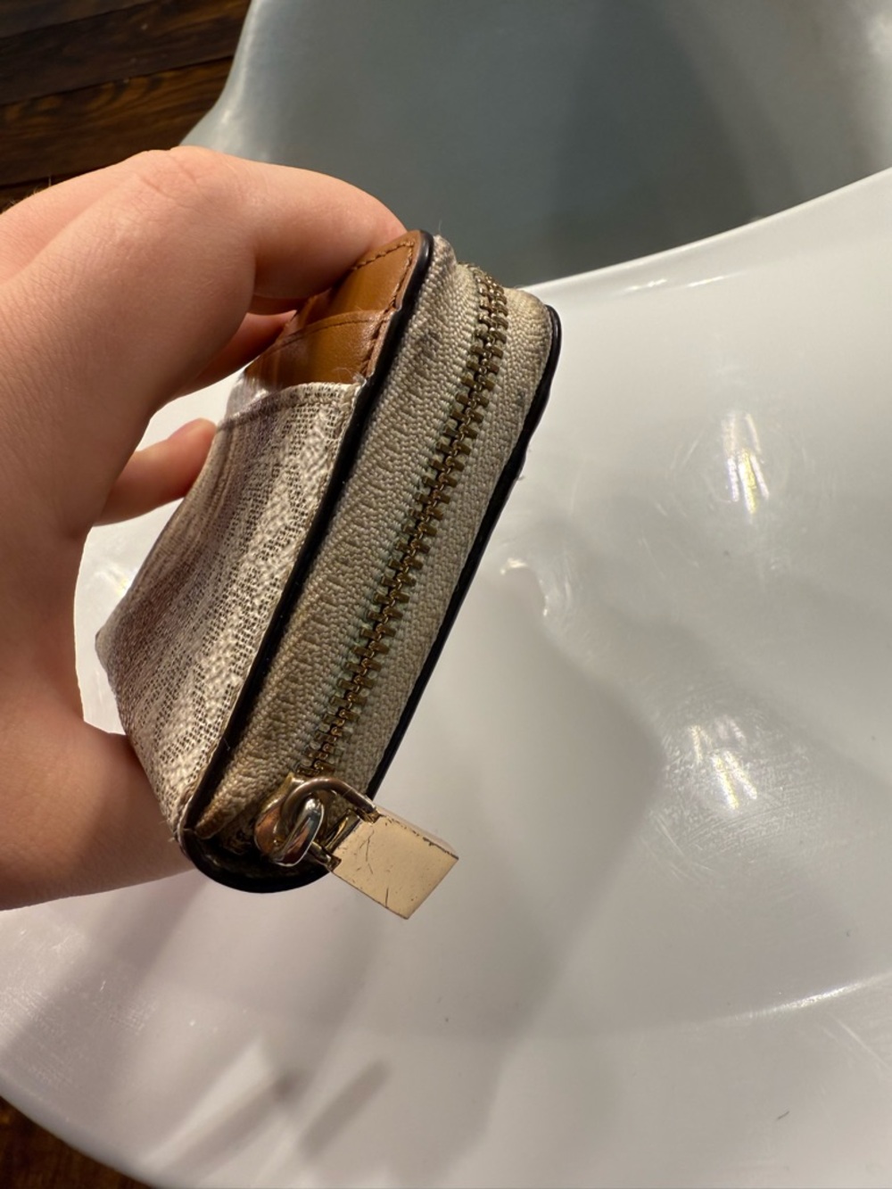 Michael Kors Beige Monogram Zip-Around Wallet with Brown Trim - Picture 7 of 7